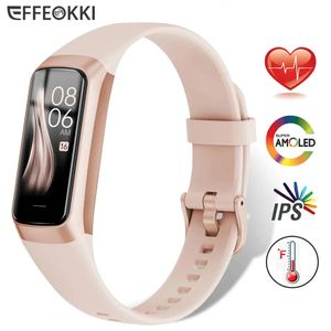 Reloj inteligente Amoled, pulsera inteligente con control del ritmo cardíaco y de la sangre, pulsera conectada a prueba de agua, rastreador deportivo para Fitness 240127