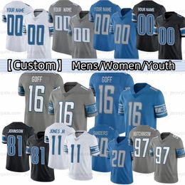 Amon-Ra St Brown Jahmyr Gibbs voetbalshirts Hendon Hooker David Montgomery Barry Sanders Jameson Williams Malcolm Rodriguez Jared Goff Heren Dames Jeugd Custom