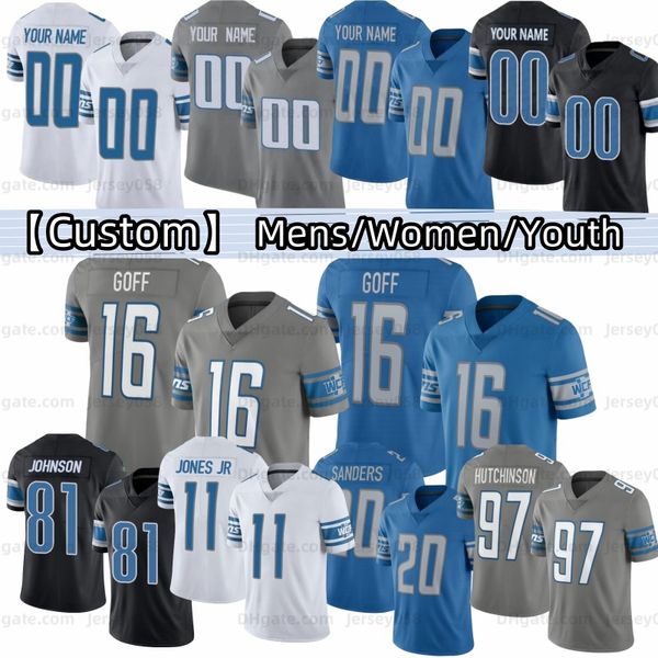 Amon-Ra St Brown Jahmyr Gibbs Maillots de football Hendon Hooker David Montgomery Barry Sanders Jameson Williams Malcolm Rodriguez Jared Goff Hommes Femmes Jeunes Personnalisé