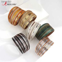 Amorcome Bohème Contraste Couleur Splice Slim Stripe Bracelet En Cuir pour Femmes Multicouche Large Wrap Bracelet Couple Bijoux Cadeau L230704