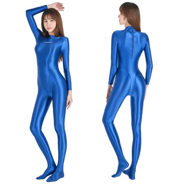 AMORESY Sexy brillant body pleine longueur huile lisse course salopette Yoga Zentai costumes décontracté Sport collants combinaisons Catsuits 220212976613