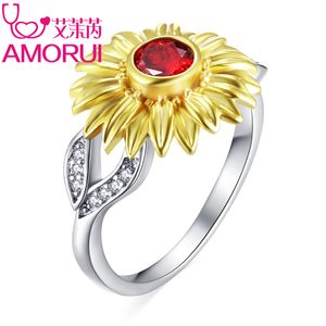 Bagues de mariage en or tournesol plaqué argent rouge/violet, pierre d'anniversaire pour femmes, bijoux, livraison directe, cadeau de fête