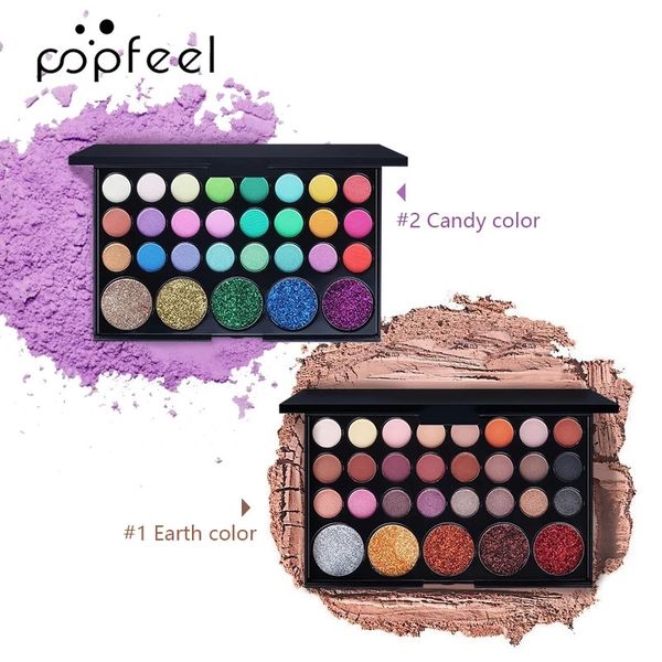 Paleta de sombras de ojos con purpurina de larga duración de 29 colores POPFEEL, paleta de maquillaje fácil de usar, pigmentos de ojos de neón naturales brillantes a prueba de agua