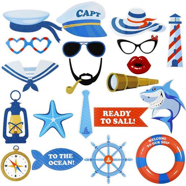 Amosfun 20pcs Accessoires Photo Nautiques Pré-Assemblés Photo Booth Props Océan Thème Fête Fournitures pour Enfants Fête D'anniversaire 210408