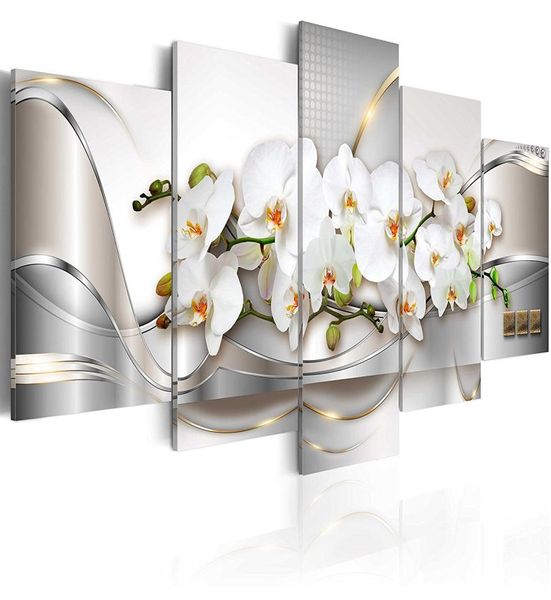 Amosi Art Orchid Flowers Canvas Imprimed mur art peinture abstraite Ligne fond floral blanc pour moderne home vivant décor3768917