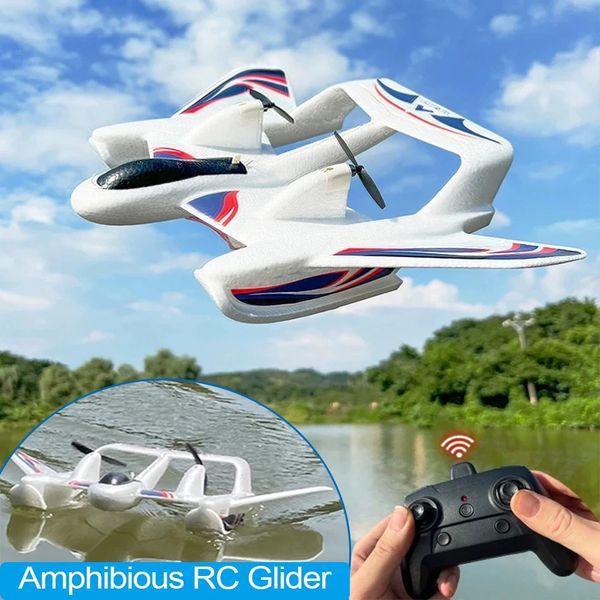 Avion radiocommandé amphibie étanche gyroscopique stabilisé en mousse EPP, planeur à voilure fixe, avec lumières LED, avion radiocommandé 24G 240118