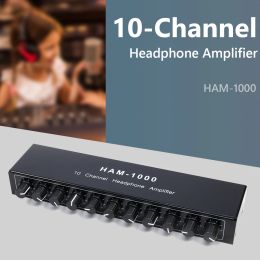Amplificador 10 canales Mini auriculares Amplificador de auriculares HAM1000 Amplificador de audio estéreo compacto con adaptador de alimentación Multicanal divisor de audio