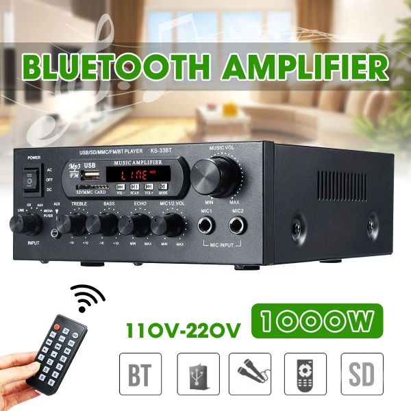 Amplificateur 1000W 800W 600W 220V BLUETOOTH AUDIO POWER Amplificateur Home Theatre Amplificateurs Amplificador Audio avec télécommande FM USB