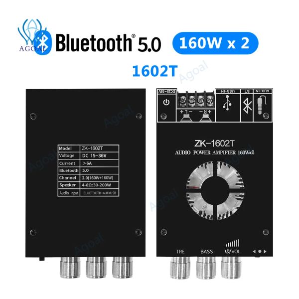 Amplificateur 1602T TDA7498E BLUETOOTH 5.0 Subwoofer Amplificateur Board 2 * 160W 2.0 Channel High Power Audio STÉRÉO Amplificateur Bass Amp