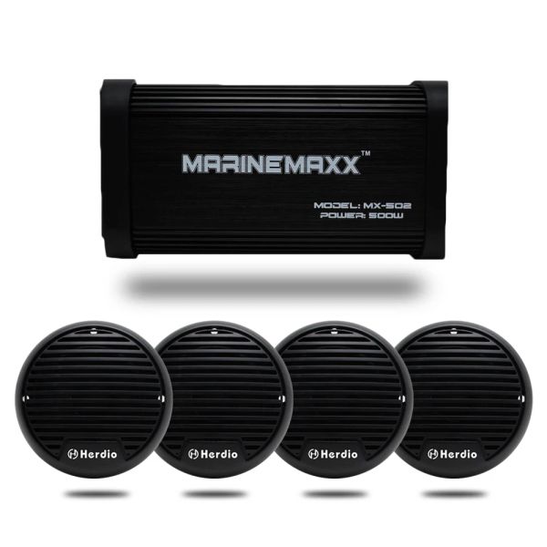 Amplificateur 180W 4 canaux Bluetooth Marine Motorcycle Amplificateur Boat Audio Car Stéréo pour ATV UTV + 4PCS MARINE EMPRESPOROP PLADERS