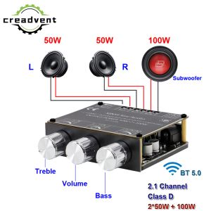 Amplificateur 2.1 Ch 2 * 50W + 100W Power Subwoofer Bluetooth Amplificateur Board Classe D Home Theatre Audio Stéréo Égaliseur Amp AMP