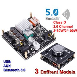 Amplificateur 2 * 100W Bluetooth 5.0 TPA3116D2 Amplificateur numérique Amplificateur stéréo HIFI Audio Classe D Home Theatre USB Card de la carte son