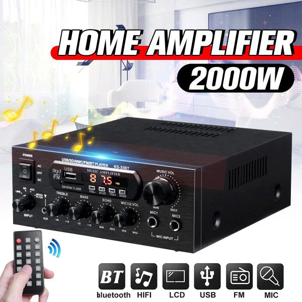 Amplificateur 2000w Amplificateurs à domicile AUDIO 220V BASS AUDIO POWER BLUETOOTH Amplificateur numérique HIFI FM USB SD LED pour les haut-parleurs Subwoofer