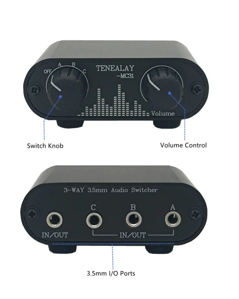 Amplificateur Interrupteur audio 3,5 mm avec contrôleur de volume de ligne 3 en 1 1/8 