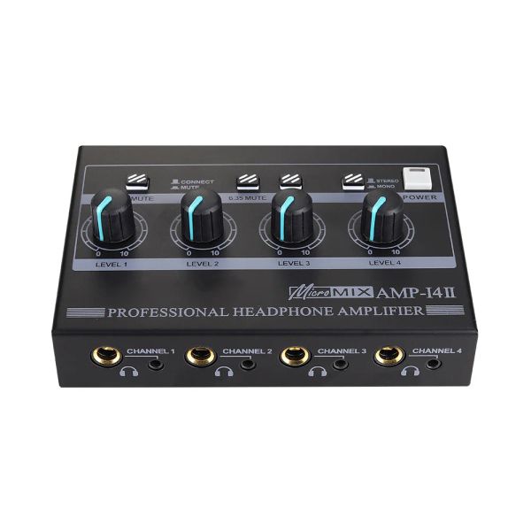 Amplificador 4 canales Mini auriculares Amplificador de auriculares AMP de audio Mono/estéreo con entrada RCA 3.5 mm de 6.35 mm para estudio y escenario