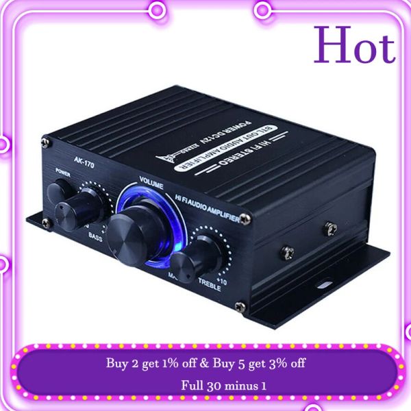 Amplificador 400W DC12V Dual canal Mini Hifi Aux Power Amplifier para AK 170 con Blue LED Light Car Home Club Music