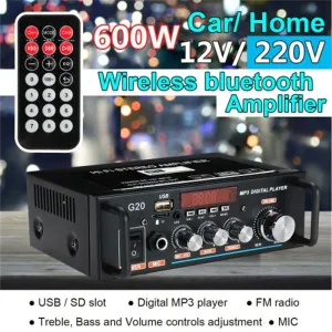 Versterker 600W 12V 110V220V Huishoudelijke auto Bluetooth Intelligente digitale stroomversterker Voedingsvoorziening Bluetooth Music Controller