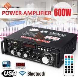 Amplificateur 600W Amplificateur Bluetooth pour les haut-parleurs 300W + 300W 2CH HIFI Audio STÉRÉO AMP AMP USB FM Radio Car Theatre Control