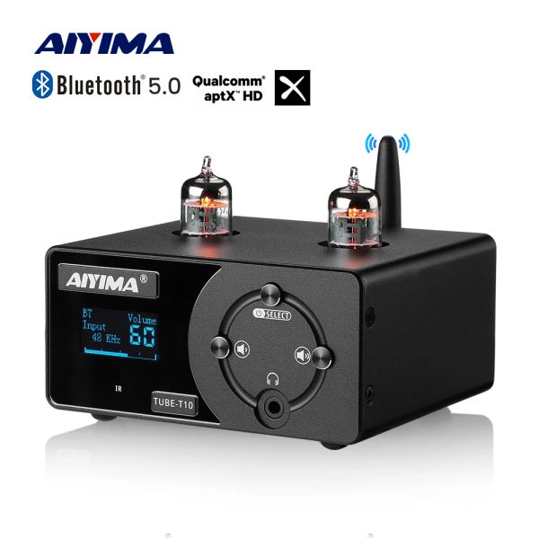 Amplificador Aiyima Hifi Tubo Amplificador Bluetooth 5.0 Preamplificador Estereo Amplificador de auriculares USB DAC Decoder Aptx Entrada óptica coaxial T10