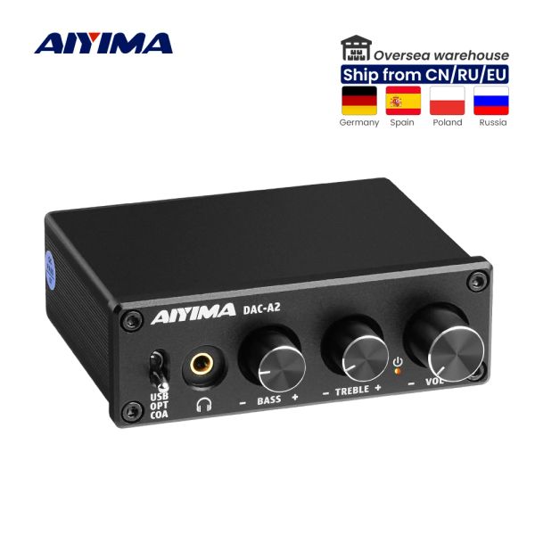 Amplificador Aiyima Mini Hifi 2.0 Decodificador de audio digital USB Auriculares DAC Amplificador 24 bits 96kHz Entrada USB/COAXIAL/OPTICAL RCA AMP DC5V