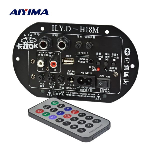 Amplificateur Aiyima Mono Subwoofer Amplificateur Board Dual Microphone K Song Bluetooth Amplificateur 30150W pour le haut-parleur 610inch 220V 12V 24V