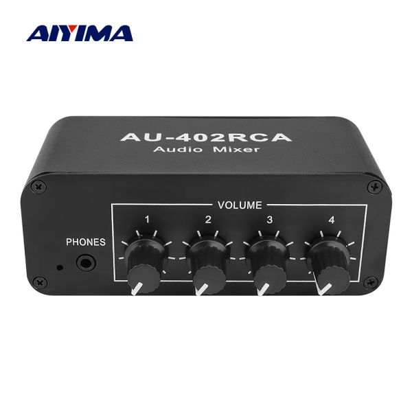Amplificateur Aiyima Stereo Audio Mixer Multichanal Source Source Volume Volume indépendant Contrôle de 3,5 mm RCA CONSEIL 4 Entrée