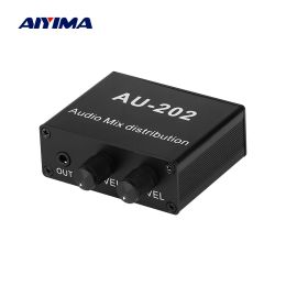 Versterker Aiyima Stereo Audiomixer Geluidsbron Distributeur Onafhankelijke volumeregeling voor hoofdtelefoonversterkers Power AMP 2 Way -uitgang