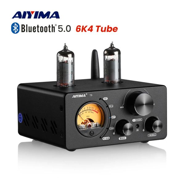 Amplificateur Aiyima T9 Hifi Bluetooth 5.0 Amplificateur à tube à vide USB DAC Amplificador coax Opt Home Asiner Amplifier VU METER 100W