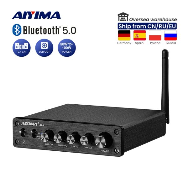 Amplificateur Aiyima TPA3116 Subwoofer Bluetooth Amplificateur HIFI TPA3116D2 2.1 Amplificateurs de puissance audio numérique 50wx2 + 100W Amplificador Sound A03