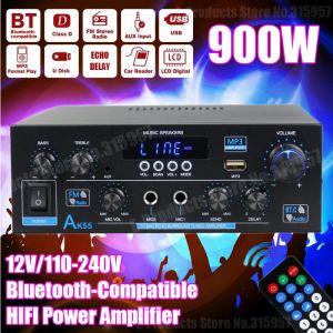 Amplificador AK35/AK45/AK55 900W Amplificadores de potencia de inicio de 2 canales Amplificador de sonido Bluetooth FM USB Mini Amplificadores digitales HiFi HiFi