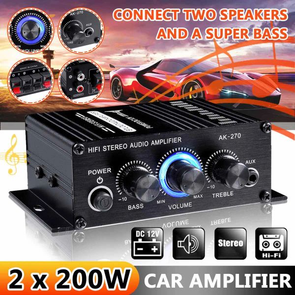 Amplificador AK370/270/170 400W 12V HIFI AMPLIFICADOR DE AUTENCIA STEREO CAR HOME BASS AUDIO AMP AUTRIMIENTO CAST CAST D CAR HOME SONIDO AMP AMP AUX