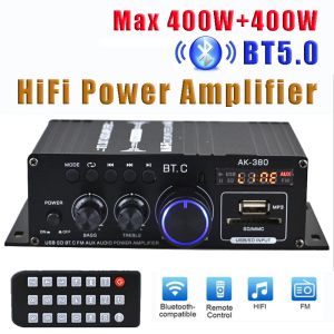 Versterker AK380 12V Bluetooth Power Amplifier Home Car Klasse D HIFI AMP Max 800W STEREO BASS AUDIO AMPS Ondersteuning FM MP3 -speler USB SD Input