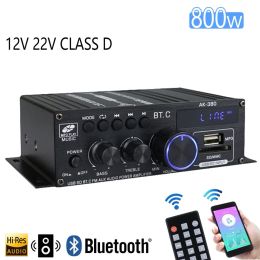 Versterker AK380 800W Bluetooth -versterker Hifi Audio Karaoke Home Theatre Amplifier 2 Channel Power Klasse D -versterker USB SD AUX Gloednieuw