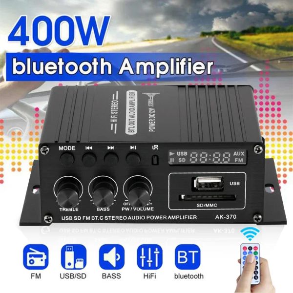Amplificateur AK380 AK370 AK170 400W * 2 2 canaux Bluetooth HiFi Power Amplificateur Home Car Class D Remote Control FM Radio AUX USB / SD