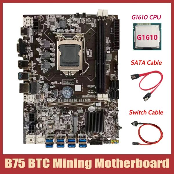 Amplificateur B75 BTC Mining Motherboard + G1610 CPU + Câble SATA + Câble commutateur LGA1155 8XPCIE TO USB DDR3 B75 USB BTC Miner Motorard