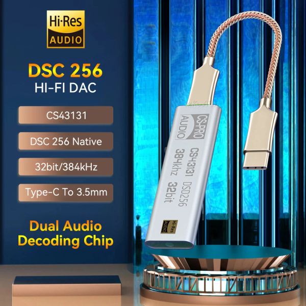 Amplificador DAC Auriculares Amplificador CS43131 DSD256 USB Tipo C con interfaz de audio de salida de 3,5 mm para iPhone PC HIFI Audio Adaptador de chip AMP