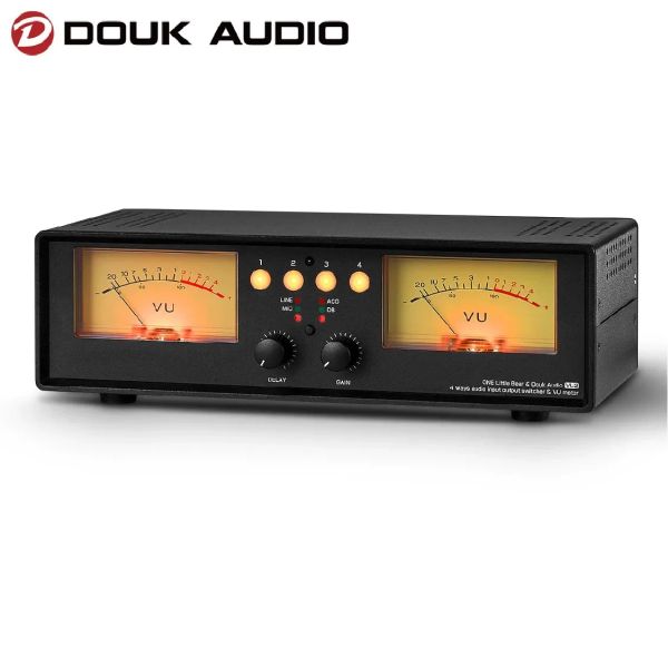 Amplificador Douk Audio 4way Mic+línea Dual analógica Vu medidor DB Nivel de sonido Medidor Audio Sporter Switcher Box Music Spectrum Analyzer