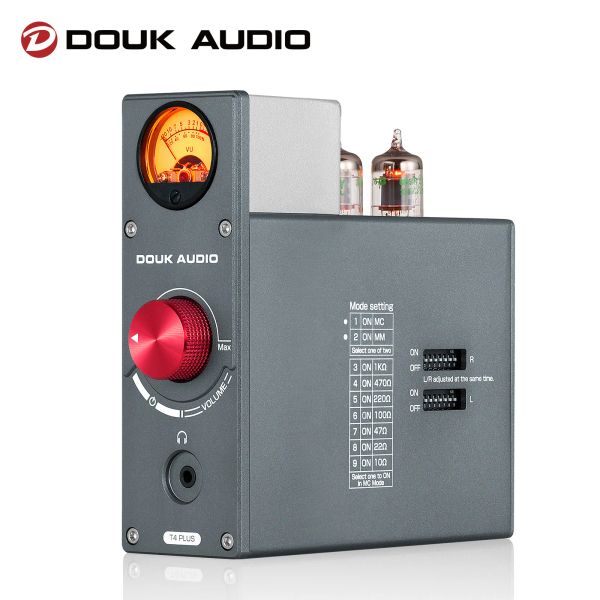 Amplificador Douk Audio 5654 Tubo de vacío Phono Phono Stage Preamp para Tocadrones de inicio AMP de auriculares W/VU Medidor Preamp de audio estéreo para TV/MP3/Teléfono