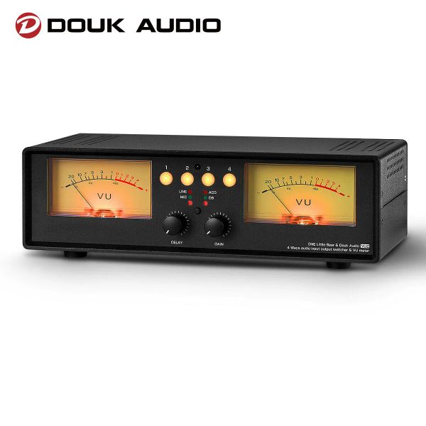 Amplificador Douk Audio Analógico Dual Vu Meder Mic+Línea Música Spectrum Visualización Nivel de sonido Indicador 4Port Audio Splitter Switcher Caja