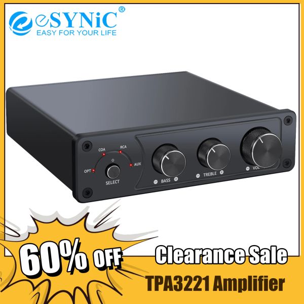 Amplificador Esynic 192K TPA3221 Amplificador digital Audio Audio Amp DAC óptico Coaxial a analógico Convertidor de audio para altavoz pasivo