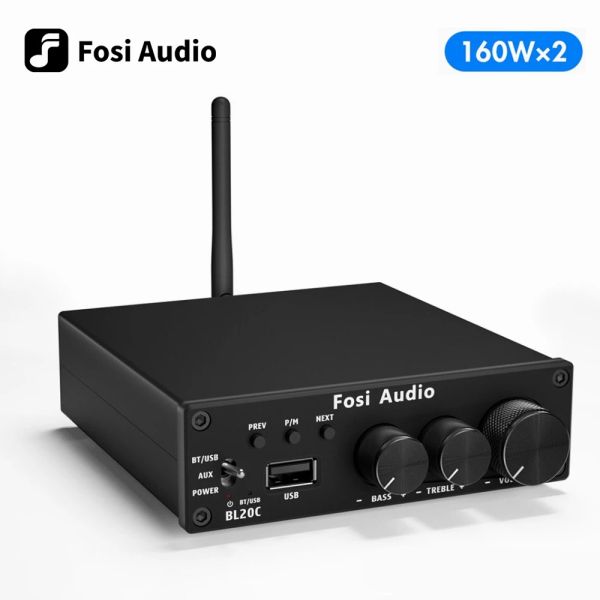 Amplificateur Fosi Audio BL20C avec une alimentation électrique 32V Bluetooth 5.0 2.1 HiFi Audio Récepteur Amplificateur Mini Classe D Ample Udisk Player 160W X2