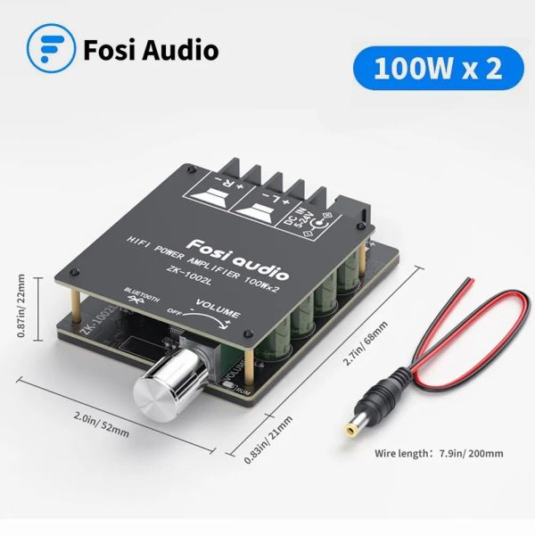 Amplificateur Fosi Audio Bluetooth 5.0 Module d'ampli numérique 100WX2 Stéréo Power Power Audio Amplificateur ZK1002L