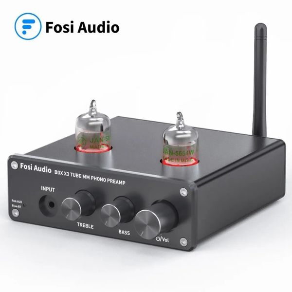 Amplificador Fosi Audio Bluetooth PhonoP Preamp para preamplificador de fonógrafo de platillo giratorio con 5654W Tubo de vacío Amplificador Hifi Box X3