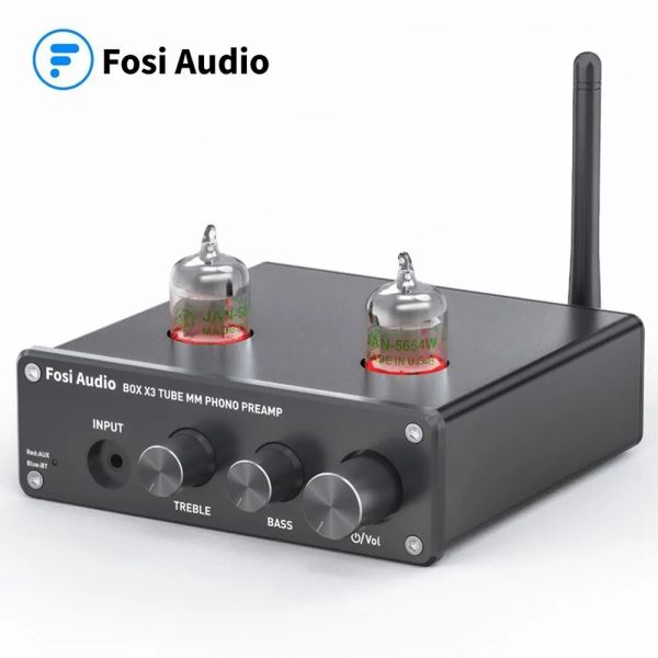 Amplificateur Fosi Audio Bluetooth Phono Préampli pour le préamplificateur de phonographe Turntable avec un amplificateur de tube à vide 5654W BOX HIFI X3