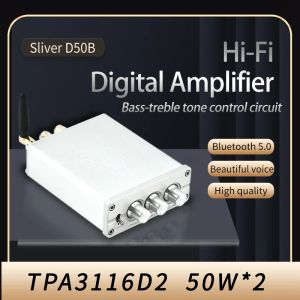 Amplificateur HIFI 2.0 Amplificateur de puissance audio numérique complète TPA3116D2 50W * 2 Bluetooth 5.0 Tonal Treble and Bass Ajustement D50B