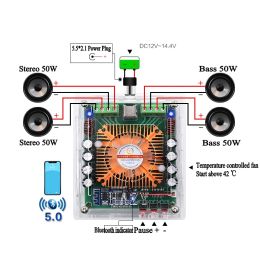 Versterker hifi bluetooth 5.0 tda7850 4 kanaal 50W*4 auto stereo audio subwoofer power versterker bord bas amp home theater