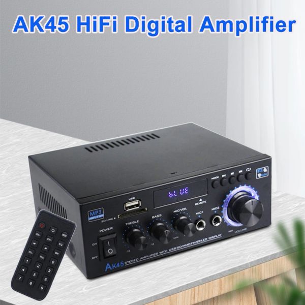 Amplificateur HiFi Digital Amplificateur AK45 Bluetooth Compatible 5.0 MP3 Channel 2.0 AMP SION Prise en charge 90V240V pour la voiture à domicile Max 400W * 2