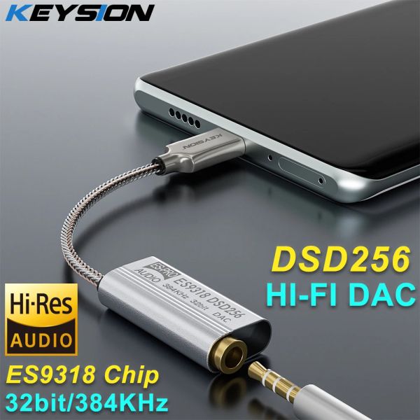 Keysion de amplificador DSD256 HIFI DAC Auricador Amplificador USB Tipo C a 3.5 mm Jack Adaptador de audio 32bit 384KHz Decoder digital para iPhone 15 Pro