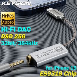 Keysion de l'amplificateur ES9318 DSD256 HIFI DAC CASHPHONE Amplificateur USB Type C à 3,5 mm Adaptateur audio 32BIT 384KHz Decoder pour iPhone 15 Pro Max