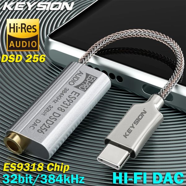 Keysion de l'amplificateur ES9318 DSD256 HIFI DAC EATOPE Amplificateur USB Type C à 3,5 mm Adaptateur audio de la prise casque 32BI